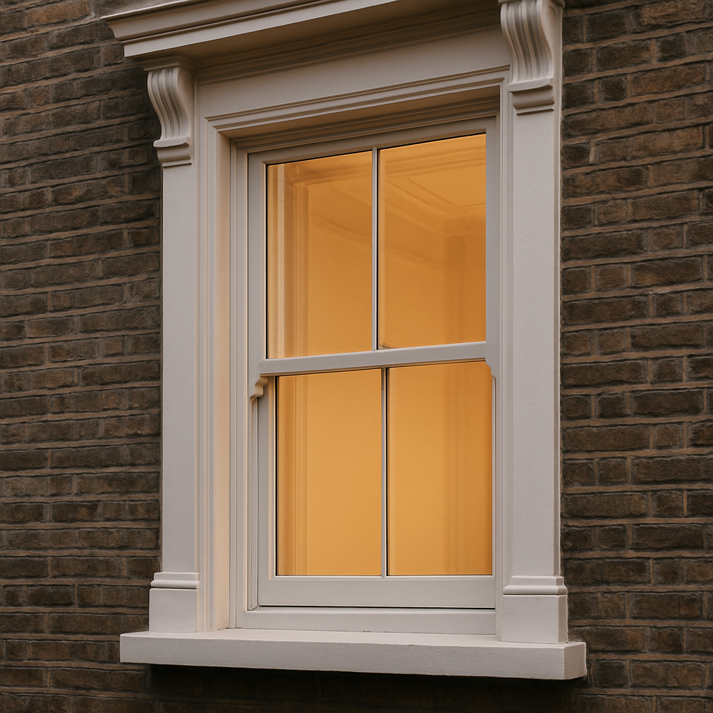 A sash window fitted with discreet secondary glazing